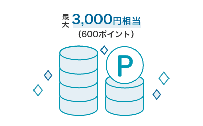 最大3,000円相当(600ポイント)